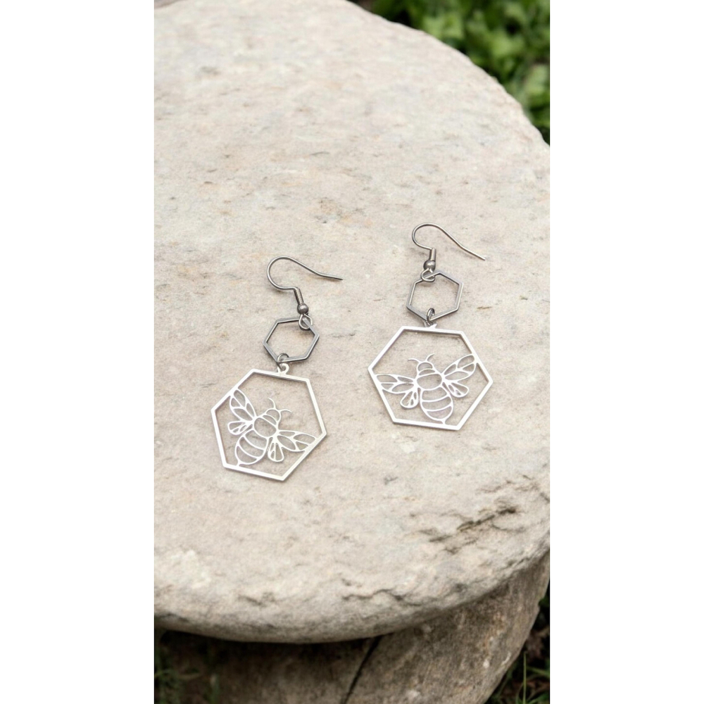 Bee Hexagon Earrings All Non-tarnish Stainless Steel